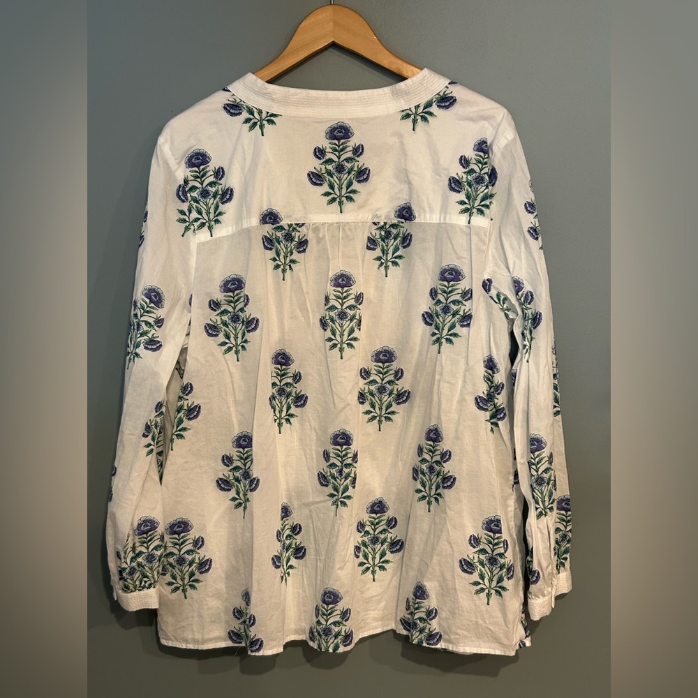 Talbots White Blouse with Blue Floral Design - Picture 5 of 11